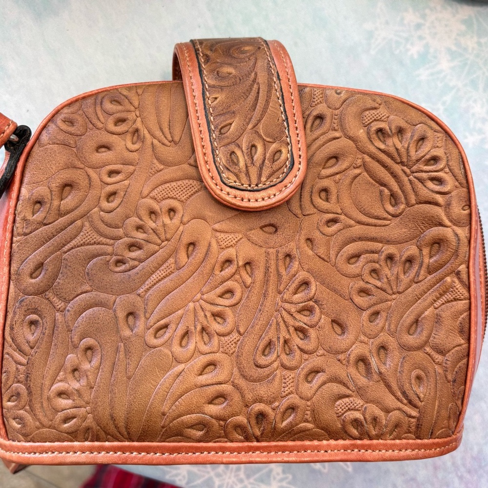 Vintage Embossed Brown Leather Bag Crossbody